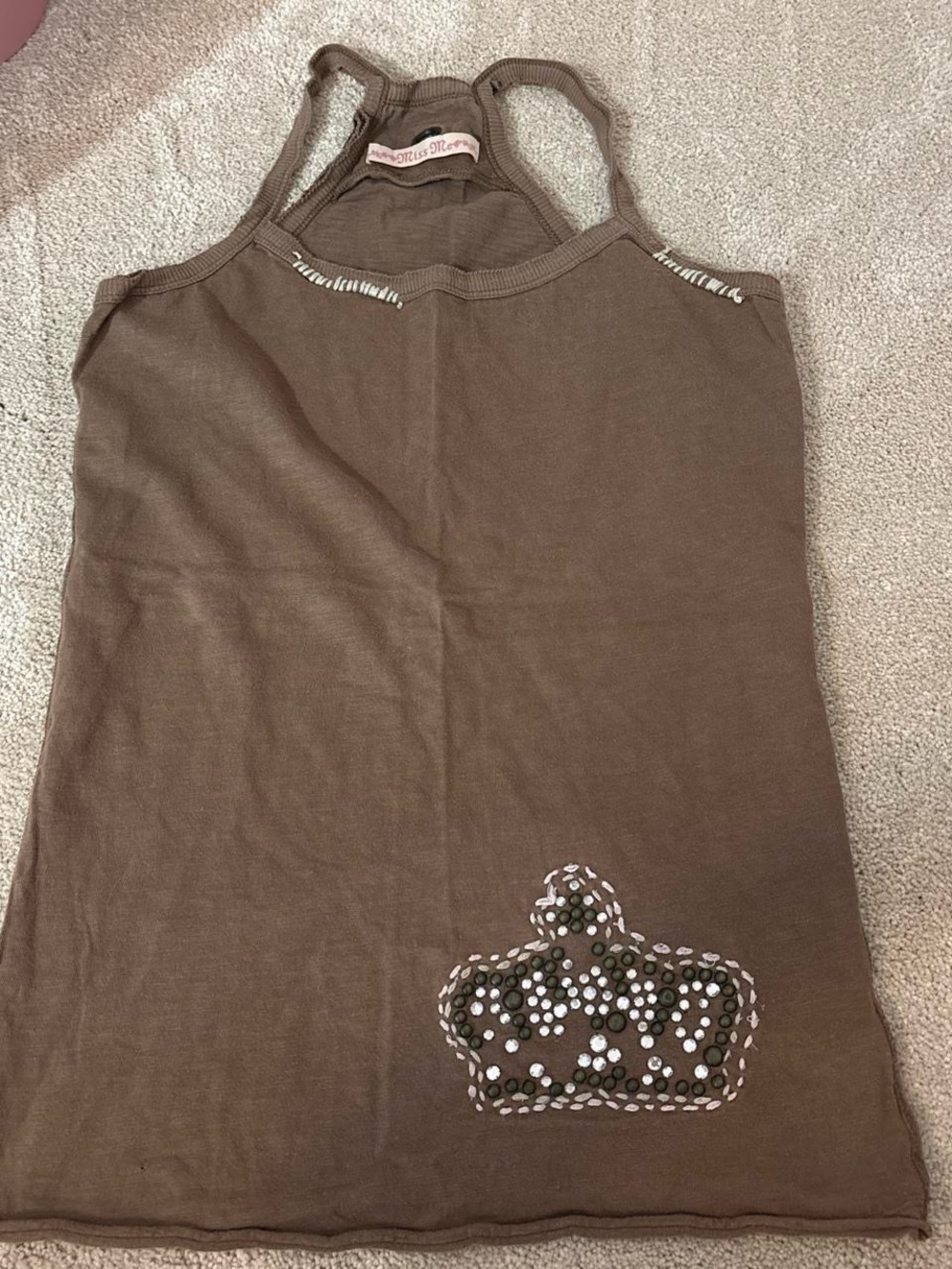 Vintage Miss Me Brown Studded Crown Tank Top
